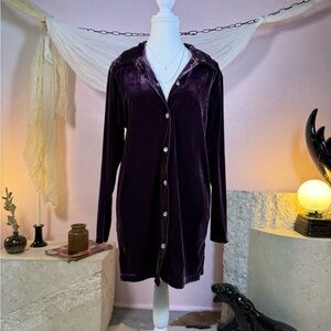 Vintage Purple Velvet Button Up Dress – 90s Sears Jessica Velvet Shirt Dress SM
